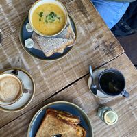 Butternut squash soup and toastie   at Heaphys in Glastonbury