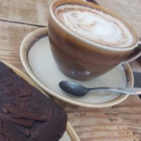 Chocolate fudge cake and chai latte at Heaphys in Glastonbury