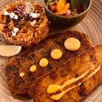 Crusty eggplant with risoni pasta at El Verde in Genk