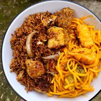 Vegan Sweet 'N' Sour (Regular) and Salt 'N' Pepper Tofu (plated up at home) at Wok&Go in Bangor