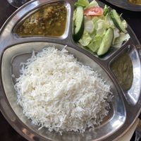 Rice and sides that come with all à la carte choices   at Ravintola Aangan in Espoo