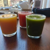 3 of their raw juices. All delicious! at Thrive in Glossop