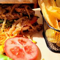 Veggie Burger with fries at La Siesta in Oostende