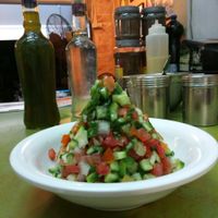 fresh salad at Abu Dhabi Hummus in Tel Aviv