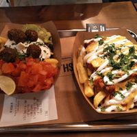 Tijuana street fries plus extra falafel & chilli cheese fries without jalepenos.  at Frittenwerk - Hbf Mainz in Mainz