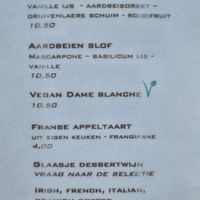 Vegan dame blanche on menu at Spuiplein 41 in Breskens