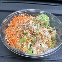 Customized tofu poké bowl with sushi rice   at Pokemoto in Groton