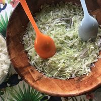 Green papaya salad and coconut rice  at Cannibal Art in Nuku Hiva