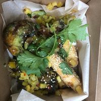 Sesame & Ginger Tofu (+teriyaki brocolli, pineapple & coriander salsa) at Vegalution in Colchester