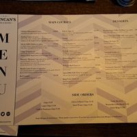 Main menu at Duncans Bar & Bistro in Irvine