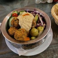 Falafel Super Bowl ordered without yoghurt (80DH)  at Cafe Clock in Fes