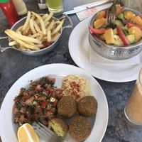 (Vegan) Falafel, hummus, tabbouleh. And Avocado citrus salad  at Cafe Clock in Fes