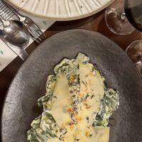 Spinach pappardelle with gorgonzola cream and leek at Rostelin in Piran