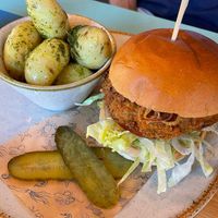 Lentil burger at The Sharksfin in Mevagissey