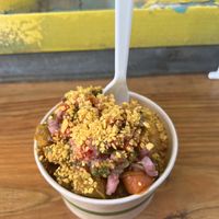 Yuca, eggplant, chimichurri, plantain crunch   at Rellena'o - Kiosko #40 in Luquillo