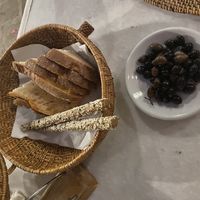 Bread and olive nibbles  at Pelagos in Crete