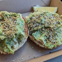 Bagel with avo and hummus at Laneway Cafe in Armidale