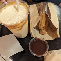 Vegan churros and horchata at Epilogue Books Chocolate Brews in Chapel Hill