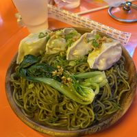Taro dumplings with kale noodles  at Dumpling N' Dips in New York City