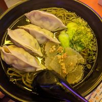 'Mushroom Taro' dumplings and kale noodles with broth ($15.50) at Dumpling N' Dips in New York City