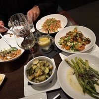 Crispy chickpeas with vegan feta (regular menu item, appetizer), squash & zucchini, asparagus, sweet potato mash, pineapple fried rice   at ZEST bar+grille in Bethlehem