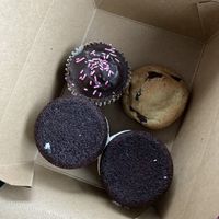 Whoopie pies, chocolate chip cookie, and cupcake  #Veganuary at Love and Joy Vegan Sweets in Raymond