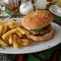 Vegan Burger with potato patty at Institut Francais Leopold Sedar Senghor in Dakar