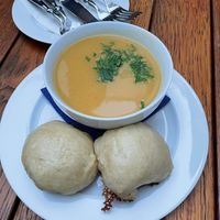 Dampfnudeln mit Kartoffelsuppe at Weinstube Eulenspiegel in Speyer