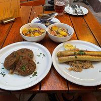 Saumagen,Bratwurst und die besten Bratkartoffeln ever! at Weinstube Eulenspiegel in Speyer
