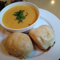 Potato soup with steamed dumplings with salt crust at Weinstube Eulenspiegel in Speyer