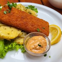 BackVisch mit Kartoffelsalat at Weinstube Eulenspiegel in Speyer