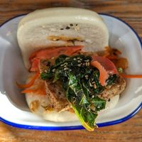 Crispy satay tofu bao bun (8/10) at The Old Bookshop in Bristol