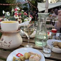 Vegan cheese fondue   at Fondue Villa & Garden in Unterseen