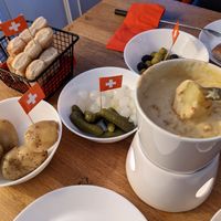 vegan fondue at Fondue Villa & Garden in Unterseen