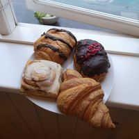 Vegan, except the cinnamon roll (croissant with chocolate, croissant with raspberry and marzipan, plain croissant) at Brauðgerðarhús Akureyrar in Akureyri