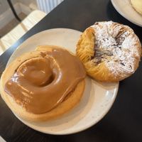 Caramel cinnamon roll and raspberry sérbakað  at Brauðgerðarhús Akureyrar in Akureyri