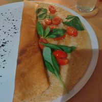 Tomato and basil pancake at Pirmas Blynas in Vilnius