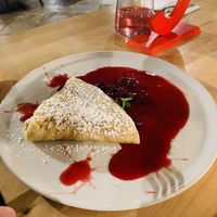 Vegan cherry pancake.  at Pirmas Blynas in Vilnius