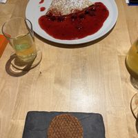 The waffle and the cherry vegan pancake. We shared these as well    at Pirmas Blynas in Vilnius