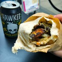 Also have cans/beers!  (This is pulled pork wrap/doesn’t do it justice)  at Moorish Falafel Bar in Norwich