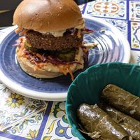 Falafel burger and dolmas at Moorish Falafel Bar in Norwich