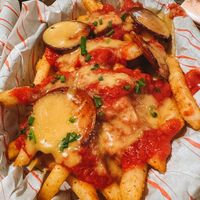 Pepperoni pizza loaded fries  at Rabbit Food @ Meadows Tap in Edinburgh