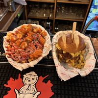 The Mac-Rib burger & Buffalo Chick’n dirty fries   at Rabbit Food @ Meadows Tap in Edinburgh