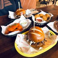 Doner burgers, mac balls, buffalo tenders  at Rabbit Food @ Meadows Tap in Edinburgh