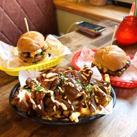 Wok this way special, mac rib and donner loaded fries  at Rabbit Food @ Meadows Tap in Edinburgh