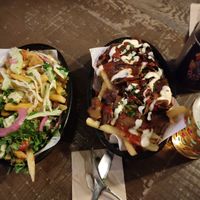 Two types of loaded fries, plus beer. Be hungry or share the generous portions!😋 at Rabbit Food @ Meadows Tap in Edinburgh