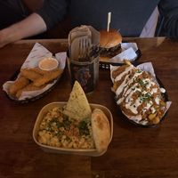 Mac&cheese, the bruce burger, lasagna fries and chicken tenders  at Rabbit Food @ Meadows Tap in Edinburgh