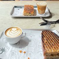 Vegan toast is and oat flat white (other person did not have vegan food)  at The Exploding Bakery in Exeter