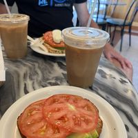 Gluten free avocado toast and iced almond milk latte   at Pacific Coffee Roasting Co in Aptos