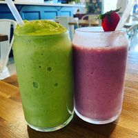 Goddess smoothie and strawberry/banana smoothie (after we ate a little bit - oops!)  at Goji Berry in Phoenix